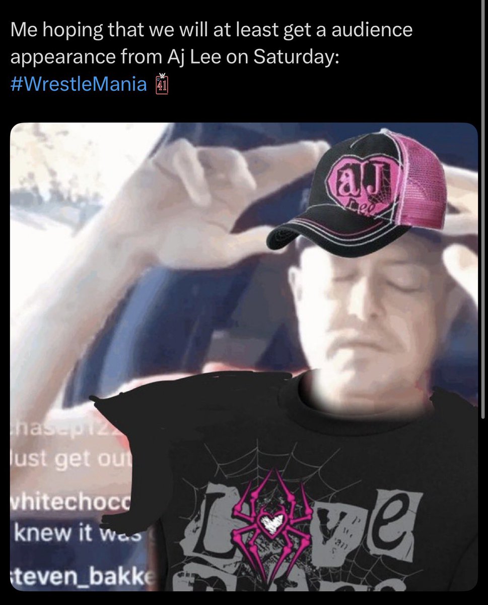 abarnaxo's tweet photo. I hope my prayers get heard tonight!🙂‍↕️ #WrestleMania @TheAJMendez 👀 https://t.co/0vFamLksD4