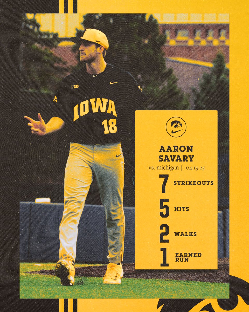 Solid seven innings from Sav 👊

DeTaeye in to relieve him. 

#Hawkeyes