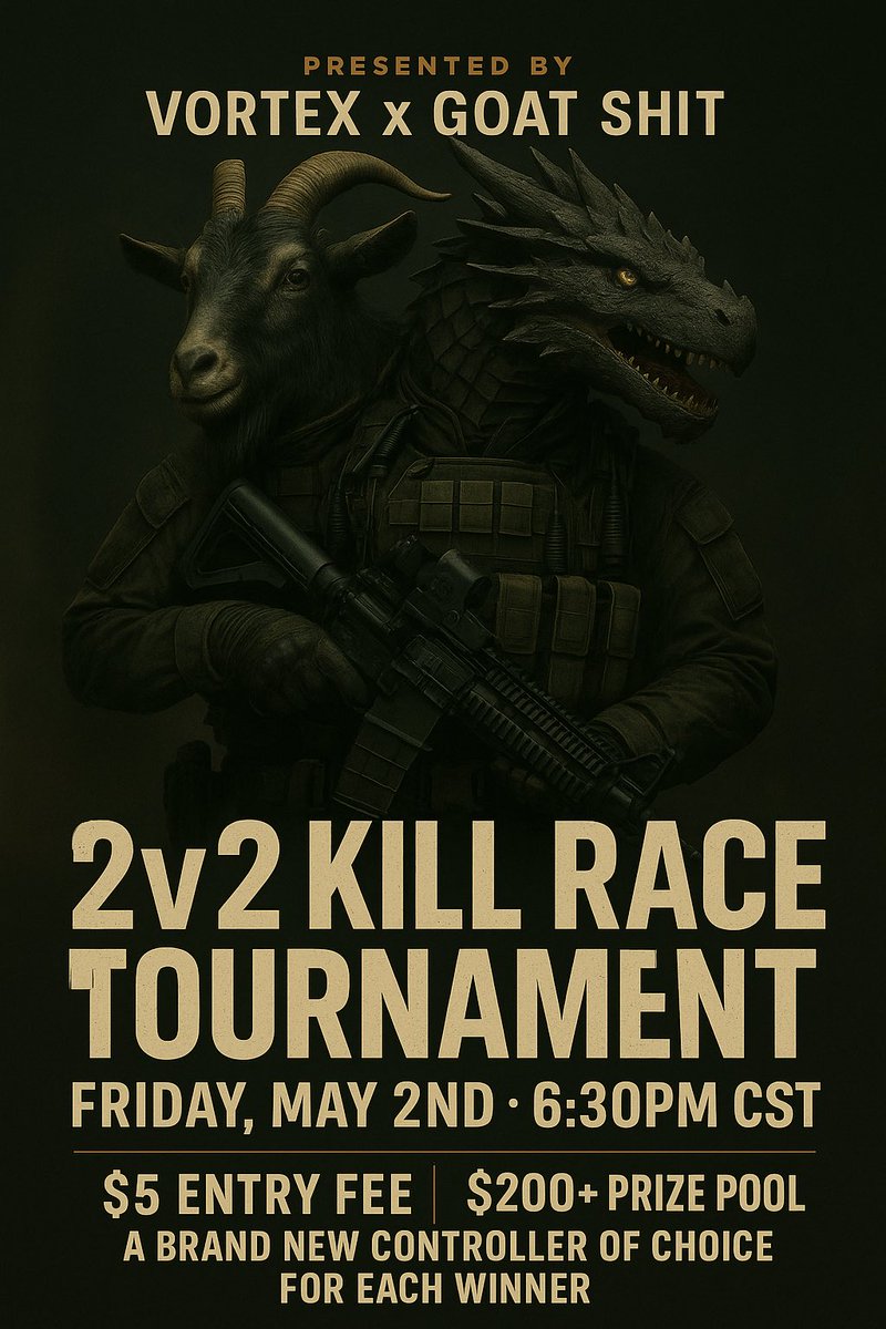 avengedmamba's tweet photo. 🏆 Vortex x Goat Shit 🏆 

All Skills 2v2 switch 
🗓️|05/02/25
⏰|6:30 CST (Live starts)
🎟️|$5 Buy in each player
🗒️|ALL SKILLS
🔄|Respins enabled

$200+ prize+ controller of choice

Comment below If you want in! https://t.co/usb79NHDzr