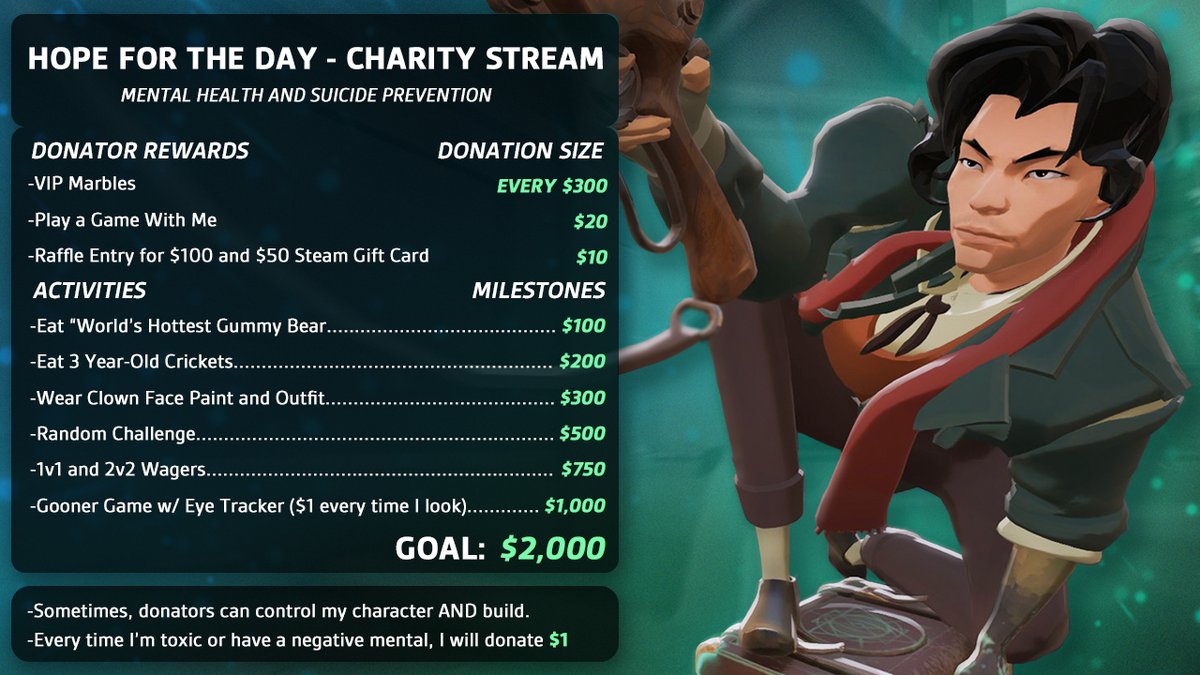 Charity Stream Tomorrow 4/20  - 2pm PST - donations enter into a 2 steam giftcard raffle :D  #HFTD