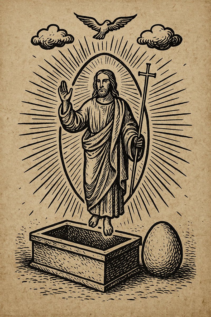 scribemegistus's tweet photo. “Come to me, O lord of the rising, who travels through the sky on golden wings, eye of the cosmos, fire of life! Arise!” (PGM IV.504–6)

This invocation to Helios veiled in the language of the sun, it is a rite of inner resurrection. The magician speaks not merely to the disk of the sky, but to the divine spark dormant within—the phōs that sleeps in the tomb of the flesh.

Easter, to the initiate, marks not a singular event in time, but a mystery reenacted: the descent into matter and the ascent into spirit. The dying and rising god is not an external savior, but a cipher of the alchemical process—the blackening, whitening, and reddening of the soul.

“I am yesterday, today, and the one who is reborn.” — Book of the Dead, Chapter 42

The egg is the vessel. The tomb is the womb. The resurrection is yours.