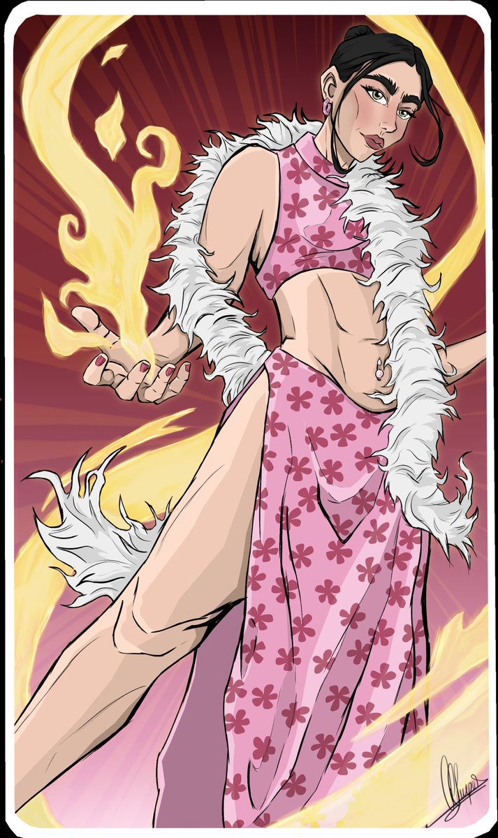 Tiwi_C00's tweet photo. Cuando vi el outfit de Chiara en el primavera pop me vino a la mente que estaría guay hacer una carta coleccionable tipo personaje así con poderes y tal, al final me he animado a materializar la idea a ver qué salía https://t.co/R4AIhJguq5