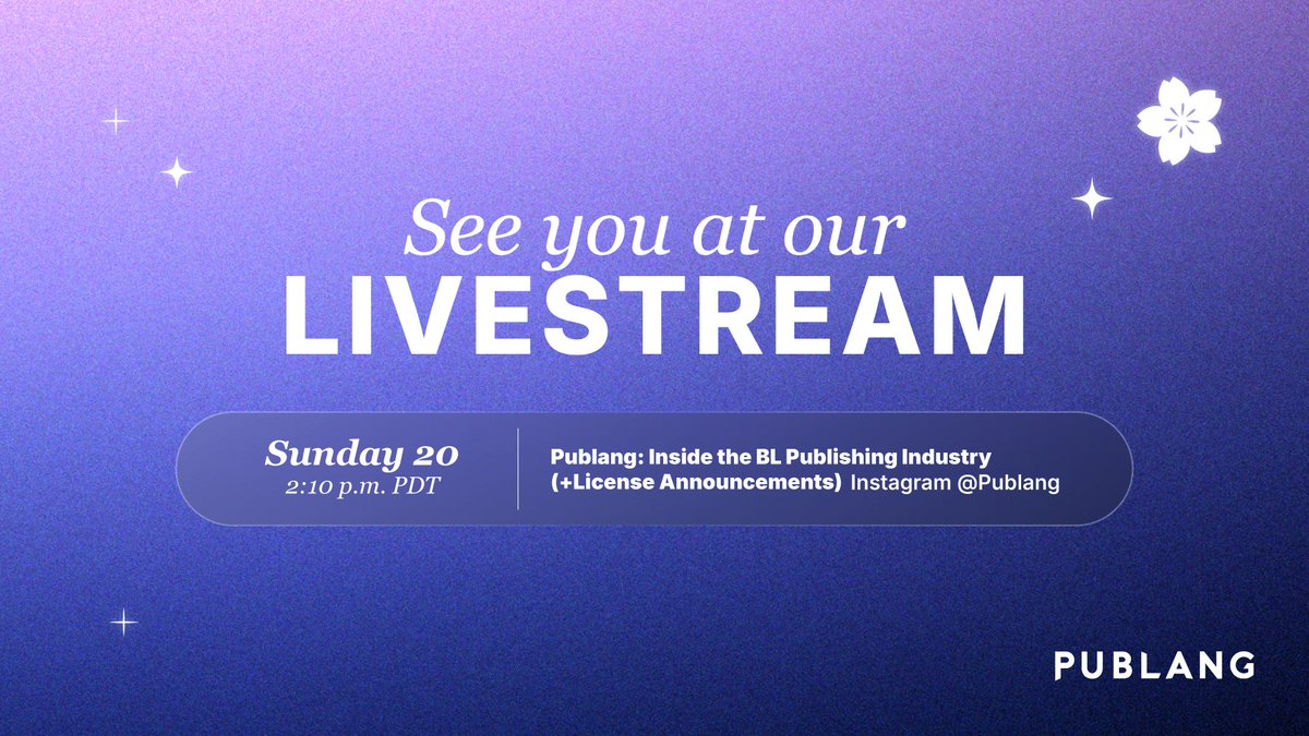 publang's tweet photo. We also wish you were here, so we decided to livestream our Sunday panel! 🎉

Join us tomorrow at 2:10 p.m. PDT on Instagram to learn more about the BL publishing industry and be the first one to find out our license announcement! 👀✨️

#SakuraCon #Publang #BL #BLNovel #Danmei https://t.co/rdxpK7vvHs