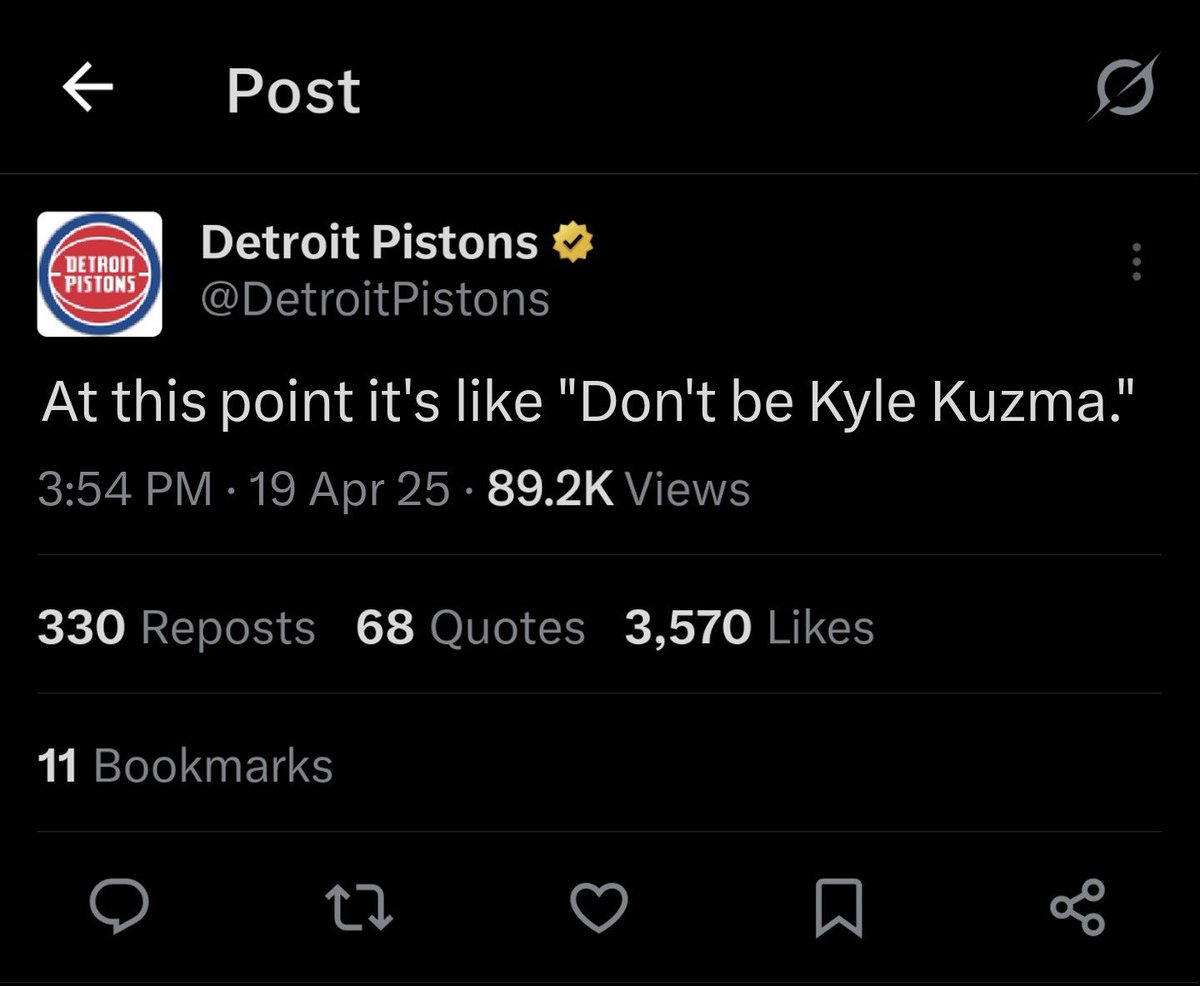 TheNBACentel's tweet image. DETROIT PISTONS COOKED KUZMA. 💀😭

(via @DetroitPistons)