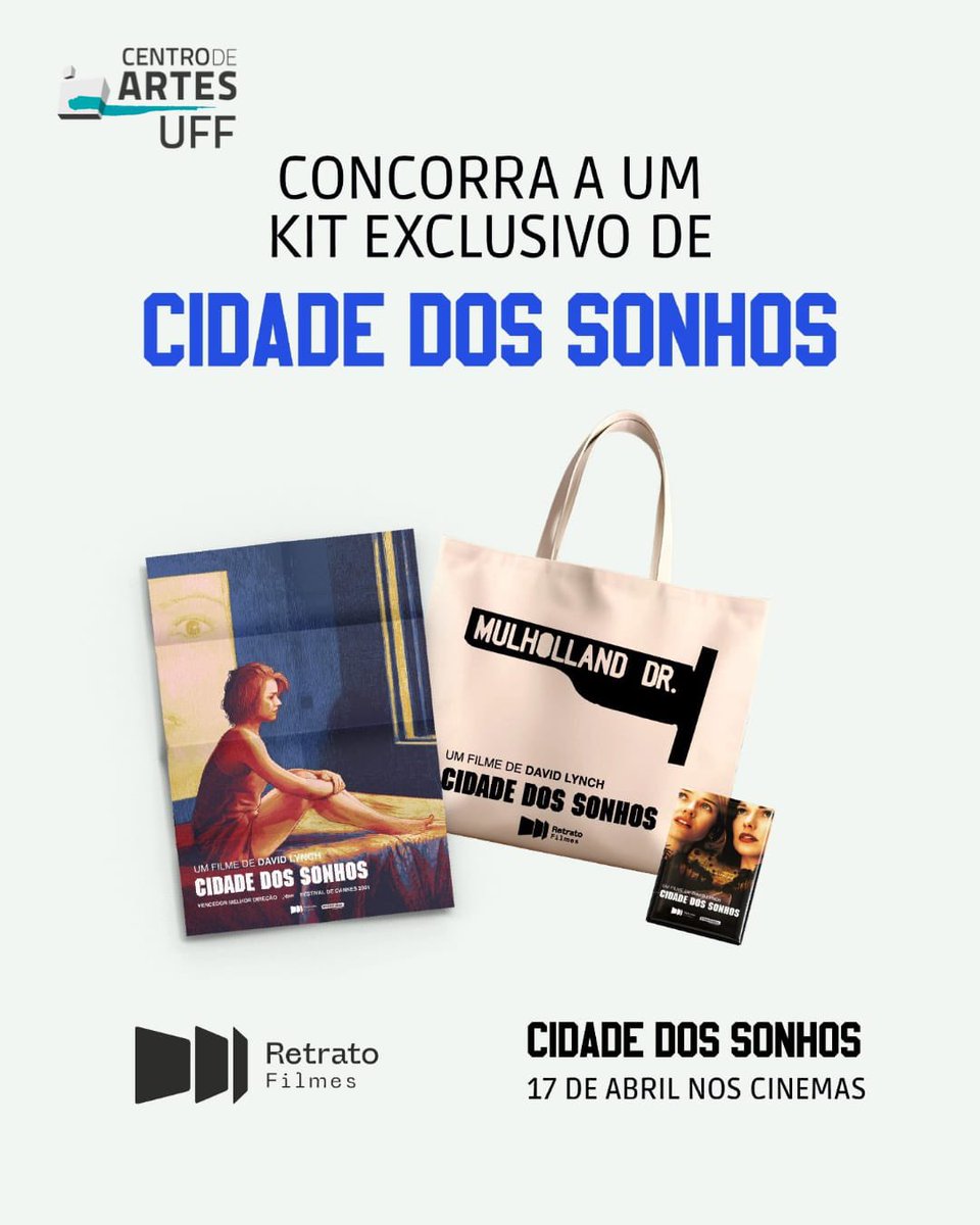 cinearteuff's tweet photo. Nossos seguidores do twitter também vão receber mimos!

Essa é a sua chance de ganhar um kit exclusivo de MULHOLLAND DRIVE - CIDADE DOS SONHOS do David Lynch! ✨

⚠️ REGRAS:

• seguir @cinearteuff e @retratofilmes
• repostar esse tweet
• marcar um amigo nos comentários https://t.co/fDcmJ5Z8gH