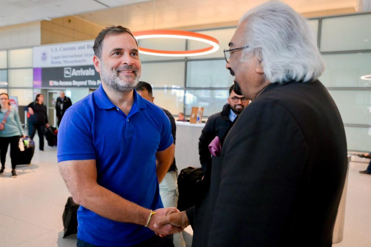 INCIndia's tweet photo. LoP Shri @RahulGandhi received a warm welcome at Boston Logan International Airport, Boston, USA. https://t.co/bn5b3RZHDI