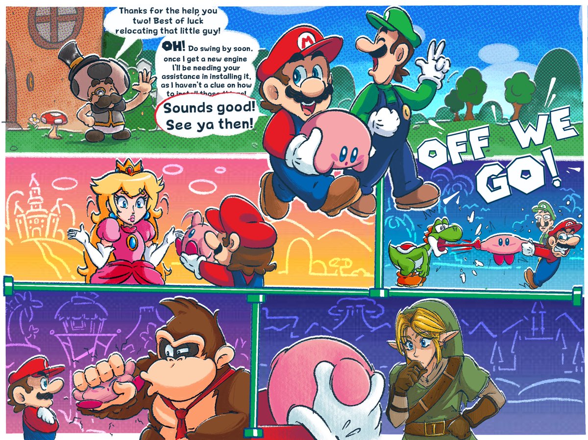 jacobscomix's tweet photo. The Blob That Came To Toad Town (2/2): ‘For the time being.’🍝⭐️
#mario #luigi #kirby #donkeykong #princesspeach #yoshi #webcomic #nintendo #zelda https://t.co/gNycPYIXD5