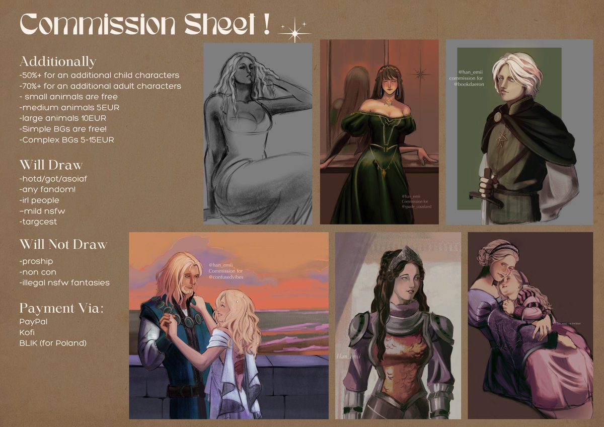 Han_emii's tweet image. Hello!! I’m opening commissions again!
Dm me if you’re interested &lt;33
.
.
.
.
#Commissions #hotd #asoiaf #artcommissions #commissionsopen