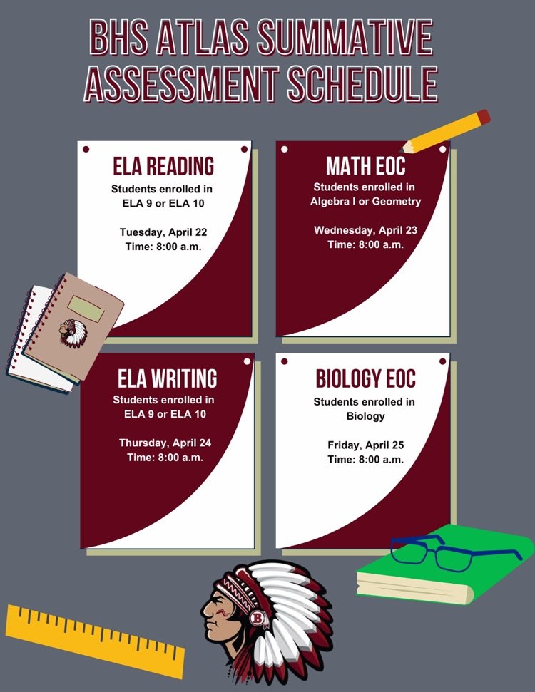 Altas Summative Testing is happening this week! Make sure students are on time with charged devices each day of testing.