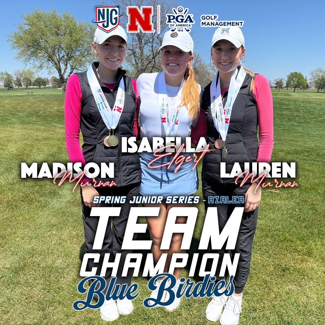 🏆 Azalea Team Champions

Represented by Madison Murnan, Isabella Elgert and Lauren Murnan, the Blue Birdies capture the first team event of the 2025 Spring Junior Series!

The trio fired a combined 153 (+9) in route to victory. Congrats ladies and great playing. 👏

<a href="/UNLPGM/">UNL PGA Golf Management</a> |