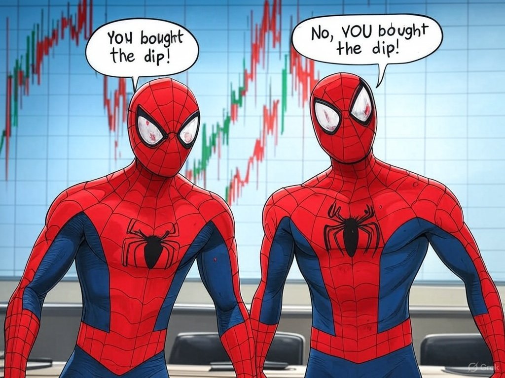 abrar_5d's tweet photo. When you and the homie both ‘buy the dip but the dip was just the market’s prank. 🕷️🕷️
#BharatForWeb3 #CryptoPrank https://t.co/5ozJxA8wQ6