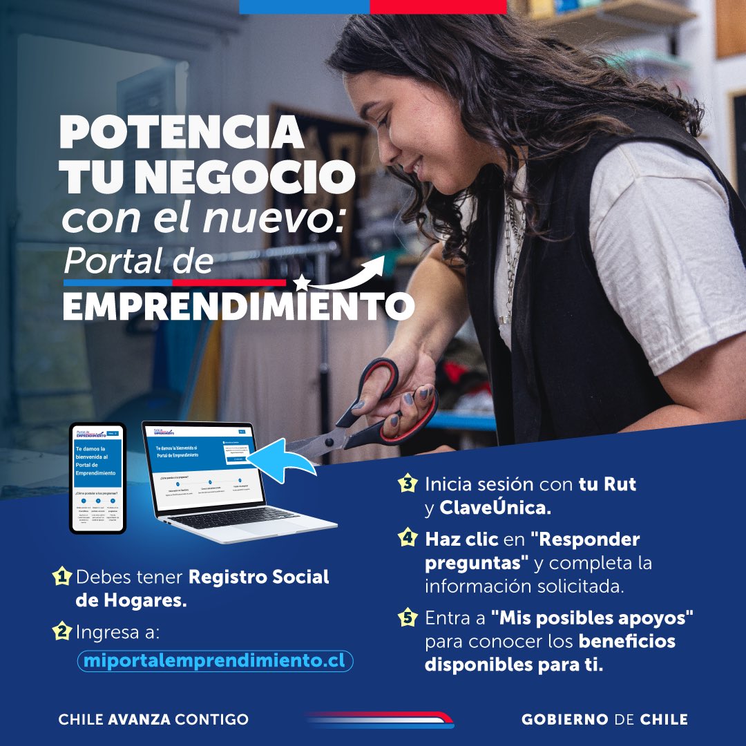 Te contamos en simple y paso a paso, cómo funciona el Portal de Emprendimiento, donde podrás conocer los programas estatales disponibles para apoyar a las personas emprendedoras. 

Ingresa a miportalemprendimiento.cl y comienza tu proceso.