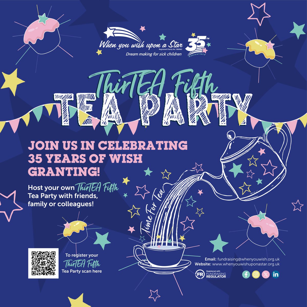 Help us celebrate 35 years of granting wishes by hosting a ThirTEA Fifth Birthday Event for us!

Find out more and register your ThirTEA Fifth tea party here: whenyouwishuponastar.org.uk/35-years-of-wi…