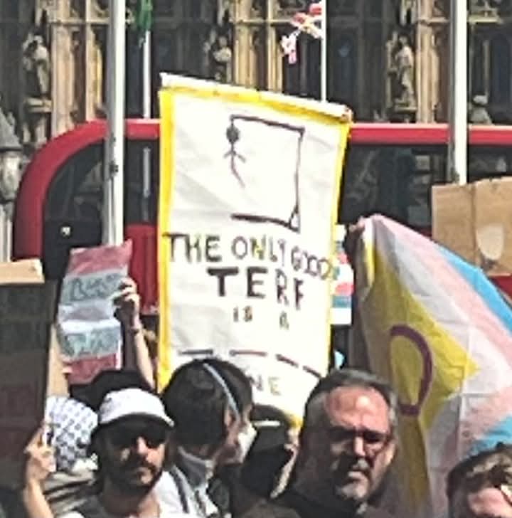 GappyTales's tweet photo. Today transactivists pissed all over the Millicent Fawcett statue and held placards with death threats. Honestly, what is it going to take for people to see this for the explicitly antifeminist, misogynist movement it is. https://t.co/w6L78Ha5d6