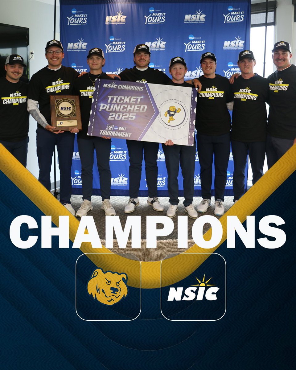 ⛳: <a href="/CSPBearsGolf/">CSP Bears Golf</a> wins the NSIC Championship for the second time in program history!

Gutzmer: 2nd | 210 (-6)
Marker: T-7th | 219 (+3)
Esterley: T-7th | 219 (+3)
Debruyckere: T-14th | 221 (+5)
Timm: T-17th | 223 (+7)

#BeGolden | #WeAreCSP | #NSICMGOLF