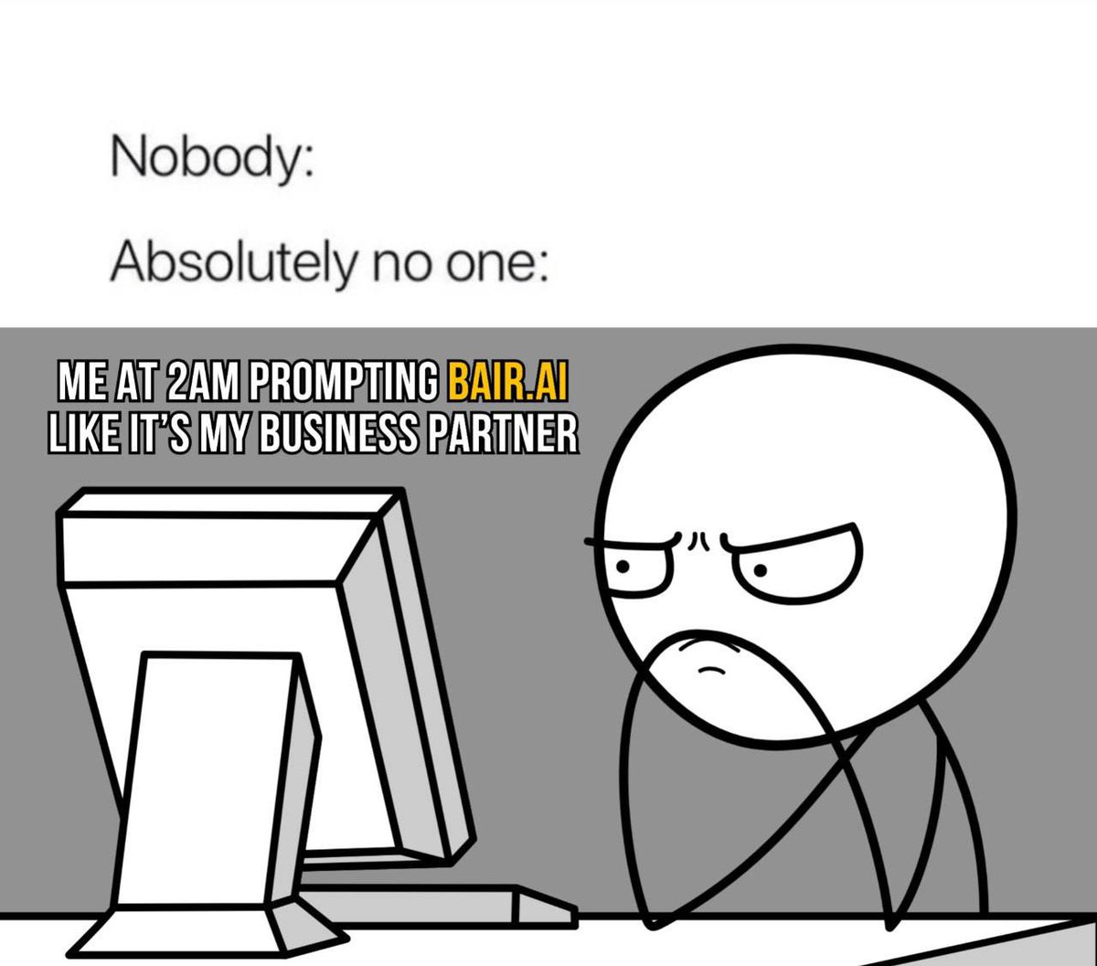 BAIR_AI's tweet photo. “Bair, should I long this meme coin or nah?”

#AIAddict #BairInMyHead https://t.co/TTVgqDyfO1