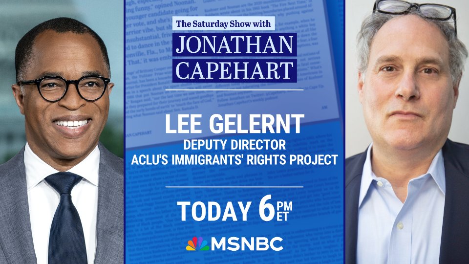 TheWeekendMSNBC's tweet image. TODAY: Trump's immigration crackdown. Deputy Director of the ACLU's Immigrants' Rights Project, @leegelernt shares his thoughts after the Supreme Court issued a ruling to pause deportation flights. Tune in at 6 PM ET on @MSNBC