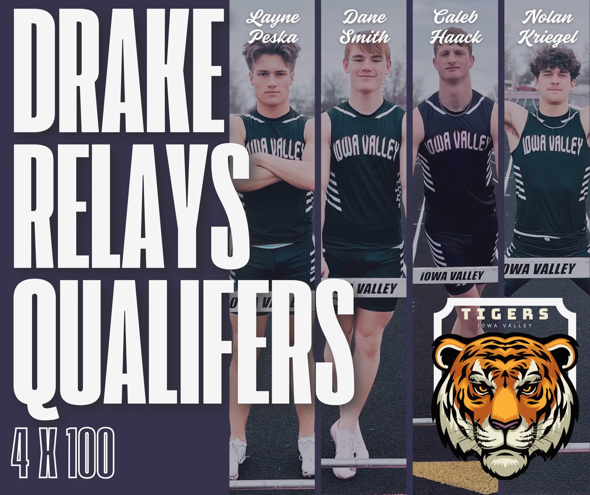 🏃‍♂️ 4x100 Relay = Drake Bound! 🐯⚡

Shoutout to our 4x100 relay team for qualifying for the Drake Relays! These Tigers have been putting in the work and now get to show their speed on the Blue Oval:

➡️ Layne Peska
➡️ Dane Smith
➡️ Caleb Haack
➡️ Nolan Kriegel