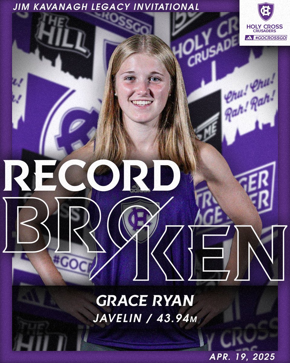 🚨 RECORD BROKEN 🚨

Grace just broke her OWN javelin school record with a mark of 43.94m to win the event! She previously set the record (42.88m) at the UMass Julie LaFreniere Commonwealth Invitational on Apr. 13!

#GoCrossGo