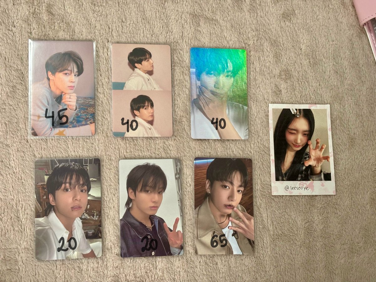 ｡˚  VENDO/VENDA 𖦹  ○   ⌒

Jungkook, Jimin e Soobin 🩰

࿐  valores na imagem + frete a ser calculado 
࿐  preferência pra quem levar mais de um card
࿐ tenho 100+ feedbacks positivos
࿐  negócio valores