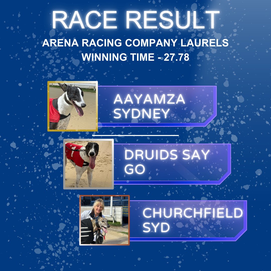 DunstallDogs's tweet photo. Here's your confirmed 1⃣-2⃣-3⃣ and winning time for this year's @ArenaRacingCo Laurels❗️

A massive congratulations to Aayamza Sydney 😁

#PerryBarr 🐾 https://t.co/avSi4oF9Qc