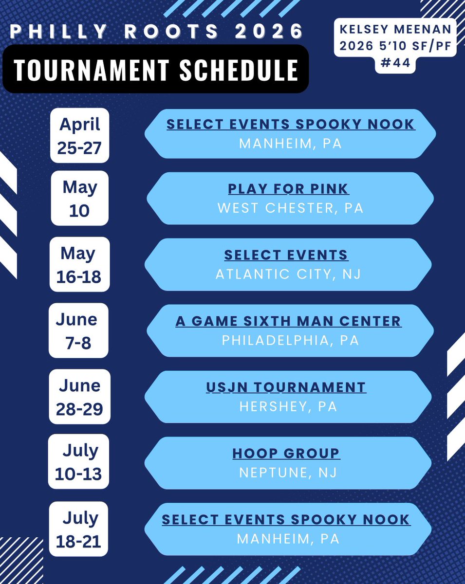 Kelsey Meenan (@kelsey_meenan) on Twitter photo Here is the schedule for my final AAU season! Super excited to get back on the court with <a href="/thephillyroots/">Philly Roots Basketball</a>!!! Here is the schedule for my final AAU season! Super excited to get back on the court with <a href="/thephillyroots/">Philly Roots Basketball</a>!!!