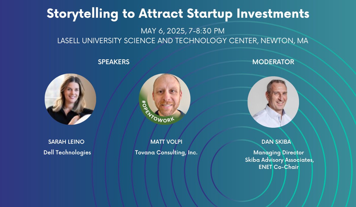 Boston ENET: IEEE Boston Entrepreneurs' Network (@bostonenet) on Twitter photo Join "Storytelling to Attract #Startup Investments" & #networking on May 6 at 6p ET!
#Founders, give your #startup pitch & get feedback <a href="/eMinutePITCH/">eMinute PITCH: 90-second elevator pitch practice</a>!
<a href="/BostonENET/">Boston ENET: IEEE Boston Entrepreneurs' Network</a>: 34th year of #startupevents, a #NPO <a href="/IEEEorg/">IEEE</a>!
bostonenet.org/upcoming-start… #enet3409 #pitch3409 #startupevent #BostonENET Join "Storytelling to Attract #Startup Investments" & #networking on May 6 at 6p ET!
#Founders, give your #startup pitch & get feedback <a href="/eMinutePITCH/">eMinute PITCH: 90-second elevator pitch practice</a>!
<a href="/BostonENET/">Boston ENET: IEEE Boston Entrepreneurs' Network</a>: 34th year of #startupevents, a #NPO <a href="/IEEEorg/">IEEE</a>!
bostonenet.org/upcoming-start… #enet3409 #pitch3409 #startupevent #BostonENET