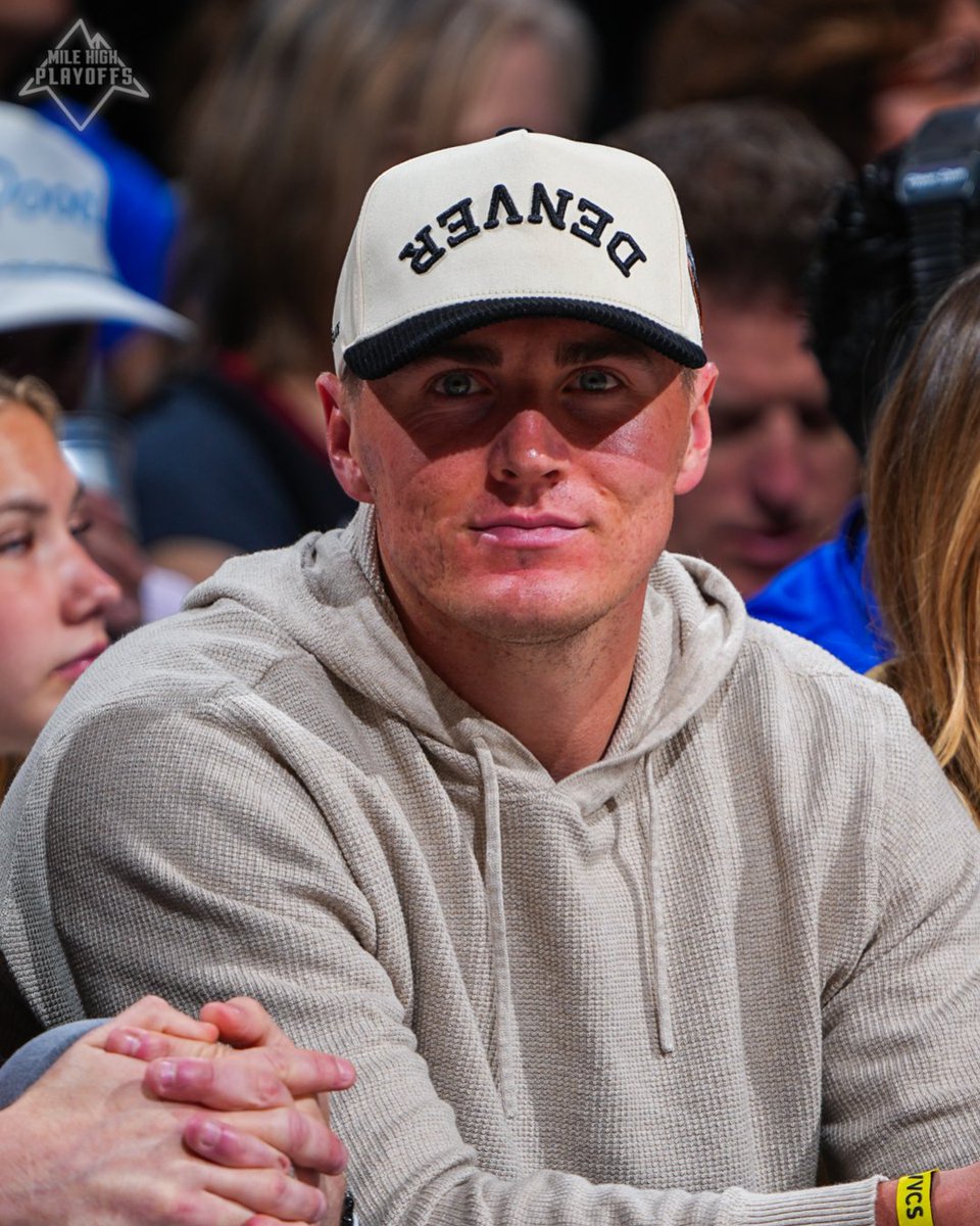 nuggets's tweet photo. QB1 in the house for playoff action 🐴 https://t.co/A0cUwJdf48