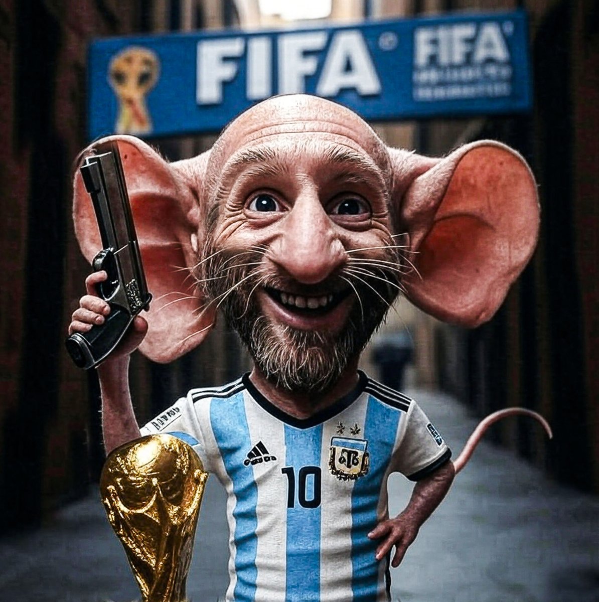 DavitVillarreal's tweet photo. Les presento a:

PESSI "LADRUNCOLO" FIFANTINI

Il figlio di Infantino ruba Palloni d'Oro, trofei della Coppa del Mondo e gioca a soccer mangiando hamburger.

El hijo de Infantino roba balones de Oro, trofeos del Mundial y juega al soccer mientras come hamburguesas.

Esperando a Messi en la Copa del Mundo acá en México
