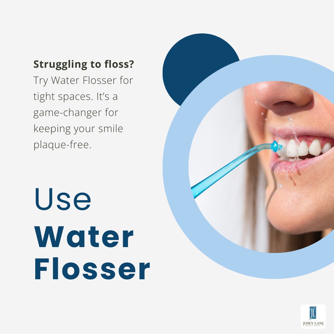 JoseyLane1's tweet photo. Dental Tip: If you struggle to floss in tight spaces, try a water flosser to keep your smile plaque free. This tool can simplify your oral care routine, making it easier to maintain healthy gums and a radiant smile every day. https://t.co/LqBFkJW8oq
