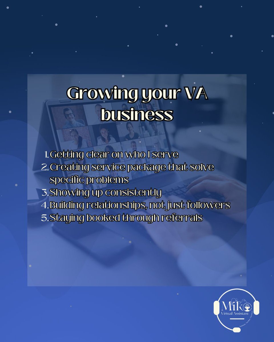 VAMiko97's tweet photo. The key to growing your VA business? Continuous learning and networking! Here’s how I scaled my VA business.  #VirtualAssistant #VirtualAssistantLife #WorkFromHome #VirtualAssistantServices #VAGoals https://t.co/eYhsappDat