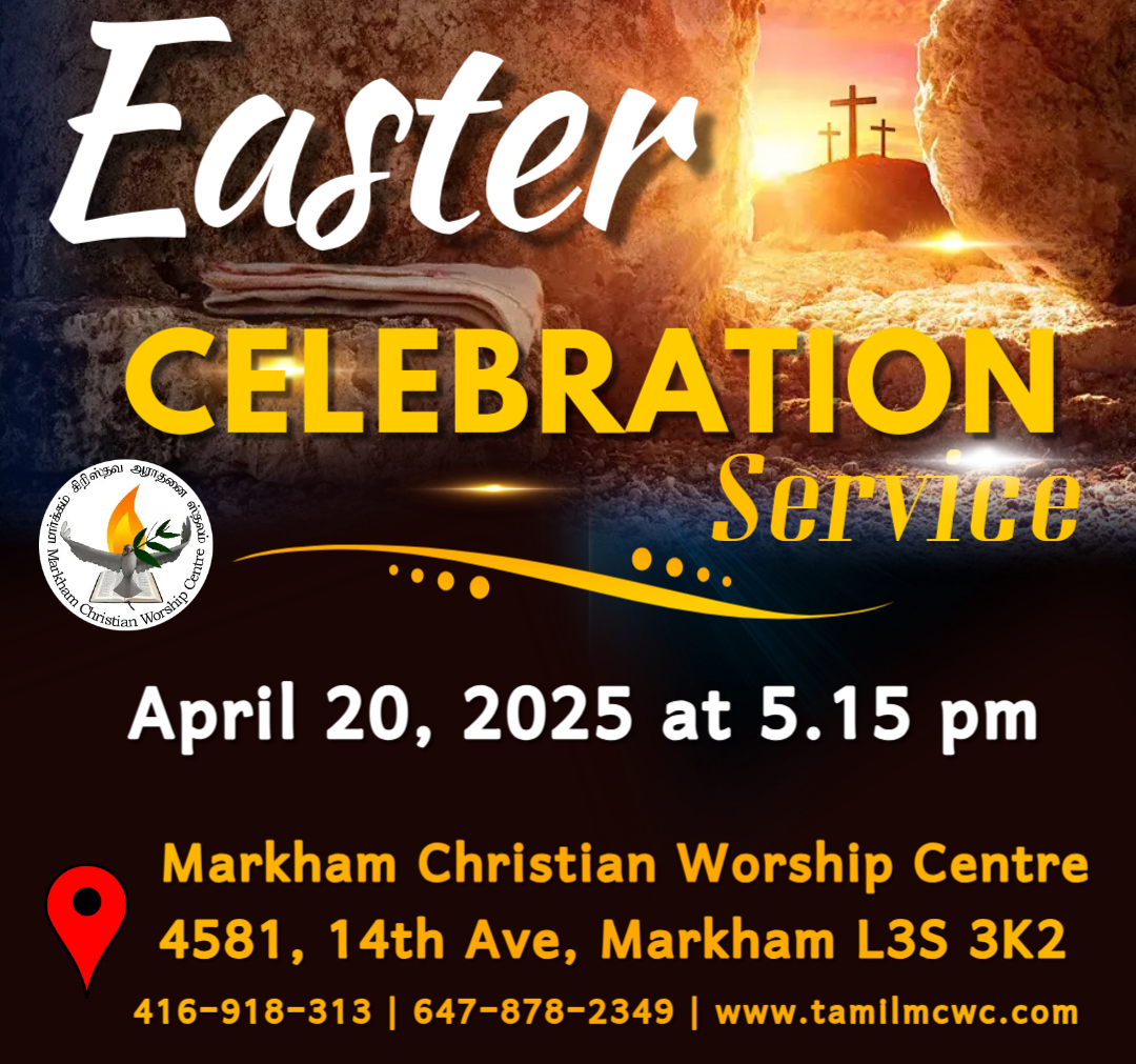 tamilmcwc's tweet photo. 🌅 You're Invited to Celebrate Easter With Us! 🌸

📅 April 20, 2025
🕘 5:15 PM.
📍 4581, 14th Ave, Markham L3S 3K2

more info : 416-918-0313

#mcwc #markhamchristianworshipcentre #markhamtamilchurch #scarboroughtamilchurch #torontotamilchurch #canadatamilchurch #canadatamil https://t.co/iHEkwFmf85