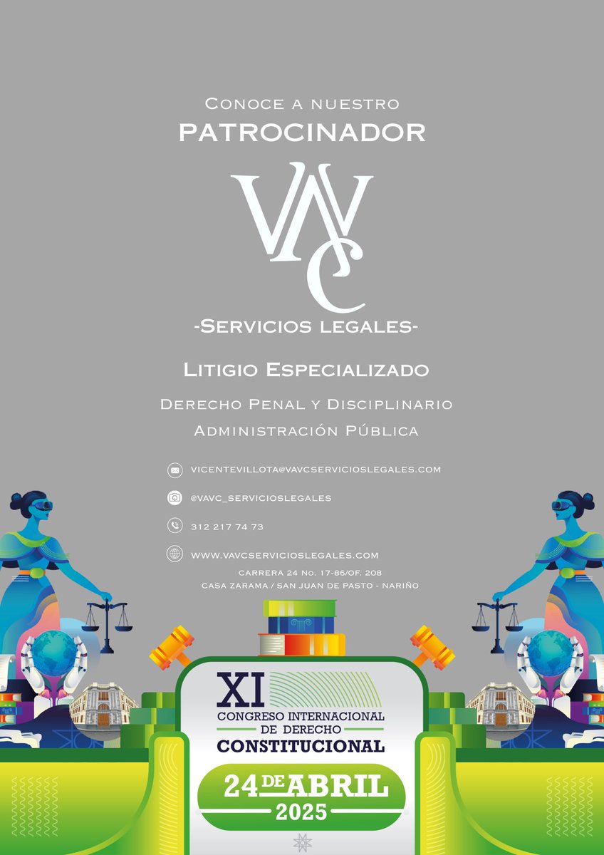 ✨En el marco del XI Congreso Internacional de Derecho Constitucional, agradecemos a VAVC Servicios Legales por su valioso apoyo como patrocinador oficial. ✔️ Con su experiencia respalda nuestro compromiso con el fortalecimiento del conocimiento jurídico en la región.