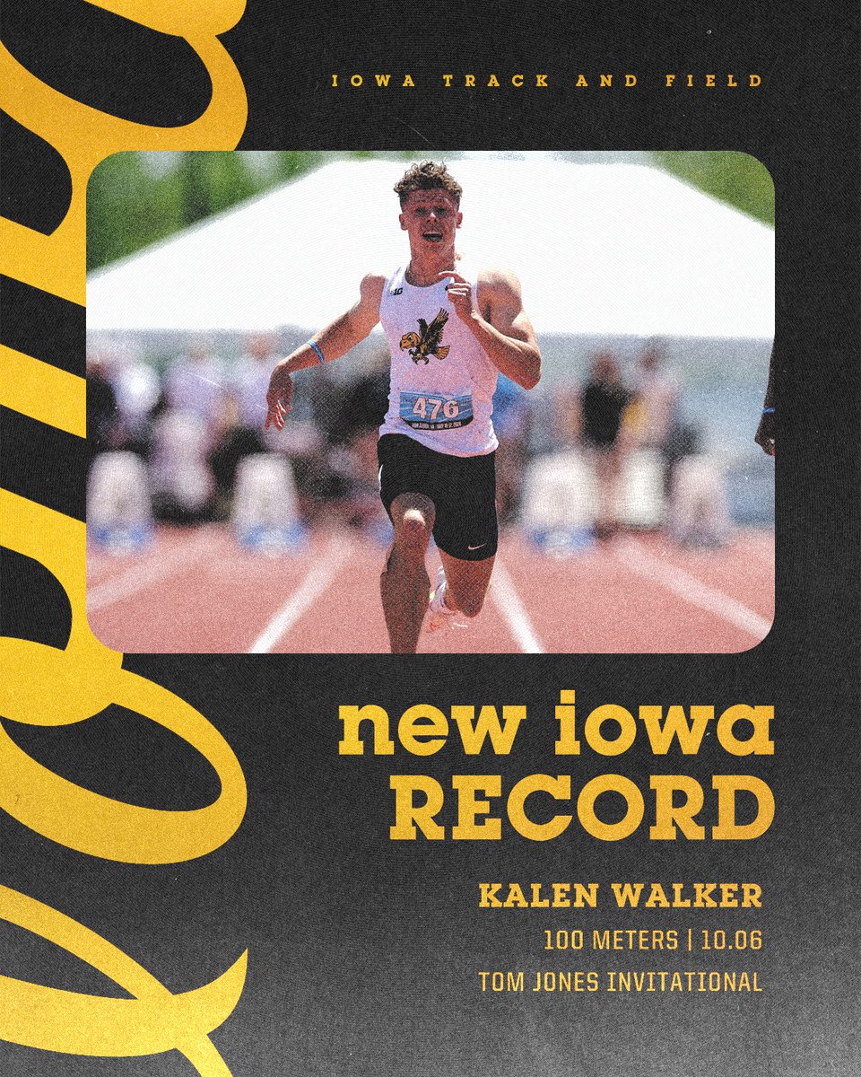 New school record secured 🔒🔥

Tom Jones Invitational | Men’s 100 Meter Invite:
5. Kalen Walker - 10.06, PR + 1st at Iowa

#Hawkeyes