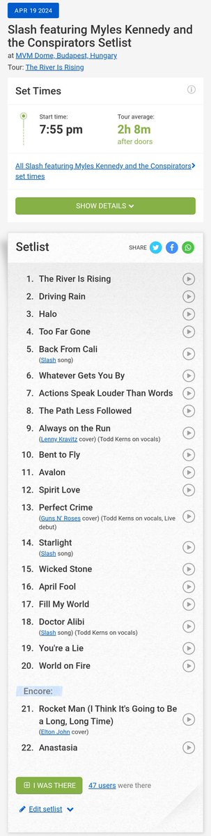 SlashSaoPaulo's tweet photo. #OnThisDay 1 year ago #SKMC played live at MVM Dome, Budapest, Hungary ๐ญ๐บ, for The River Is Rising Tour ๐ฅ๐ฅ๐ฅ
Here's "Perfect Crime" LIVE DEBUT with a perfect Todd vocals and the night's setlist ๐ฉ๐ค
๐ฅ: Gรกbor Bozontosh on YT
@Slash #Slash #PerfectCrime #Hungary #SetlistFM https://t.co/KfKScoOCkZ