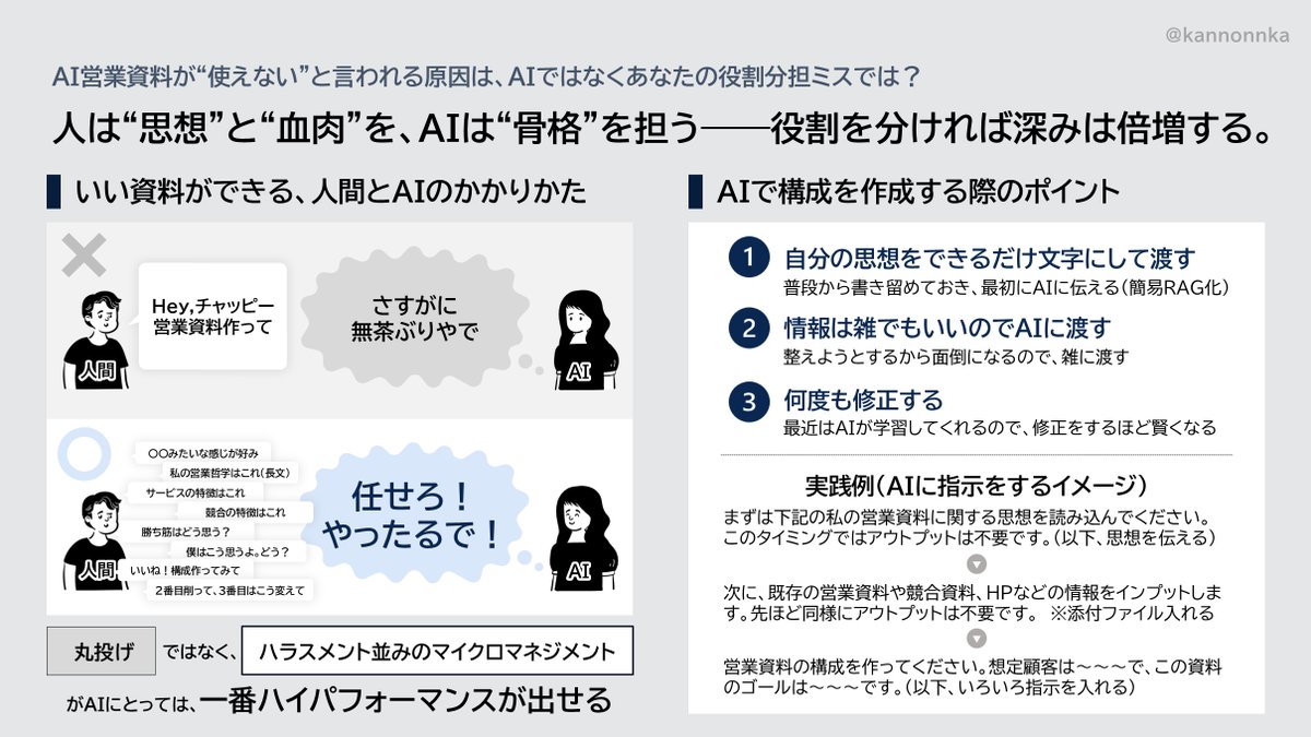 kannonnka's tweet image. AIで作った営業資料は使えない
はウソ?ホント?