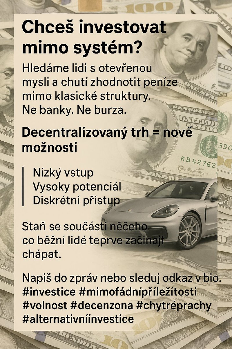 Není to podvod.
Neprodávám kurzy, neslibuju zázraky.
Jde o reálnou investici mimo systém – na bázi důvěry a reálných čísel.
Zbytek ti vysvětlím, když napíšeš.