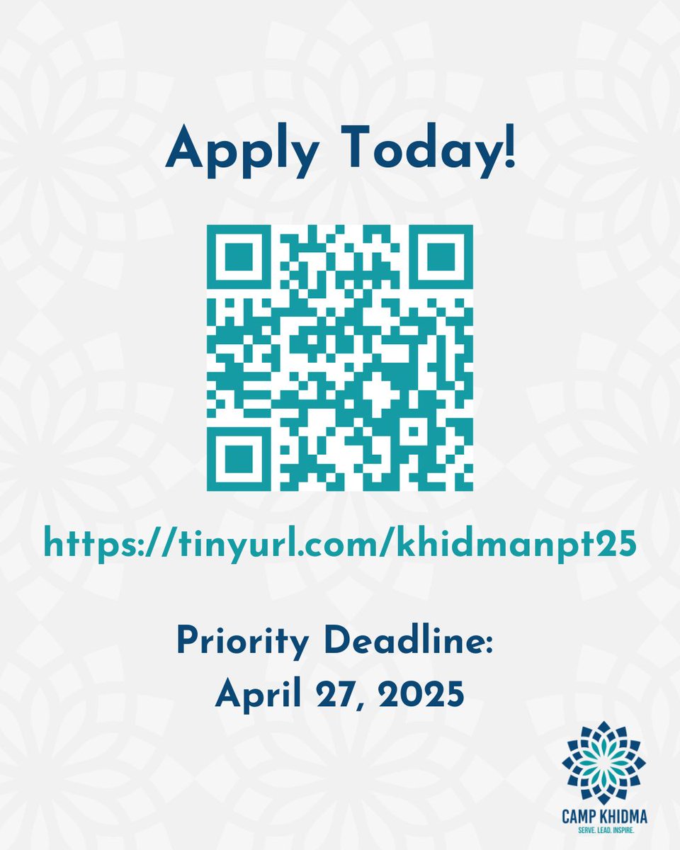 Ready to serve, lead, and inspire? 🌟 Join the Camp Khidma National Project Team! Build skills in content, marketing, and operations while creating unforgettable experiences for Ismaili Youth Volunteers. Apply by April 27, 2025.
tinyurl.com/khidmanpt25