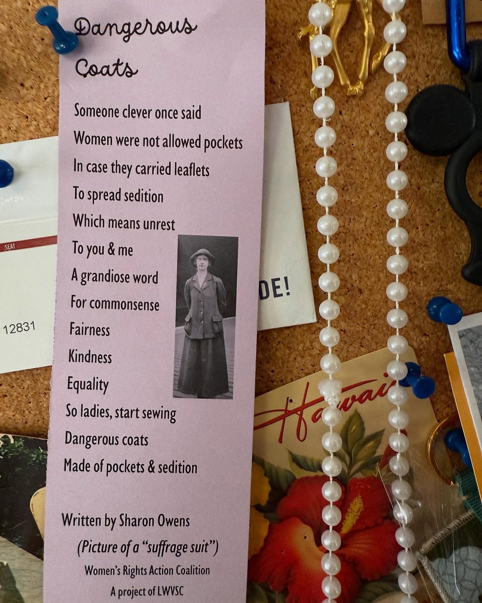 cjburns's tweet photo. On my Mom's bulletin board. All of my coats have pockets. #DangerousCoats #Resist 
Picture taken by my sister. https://t.co/PgbEIOPeA8