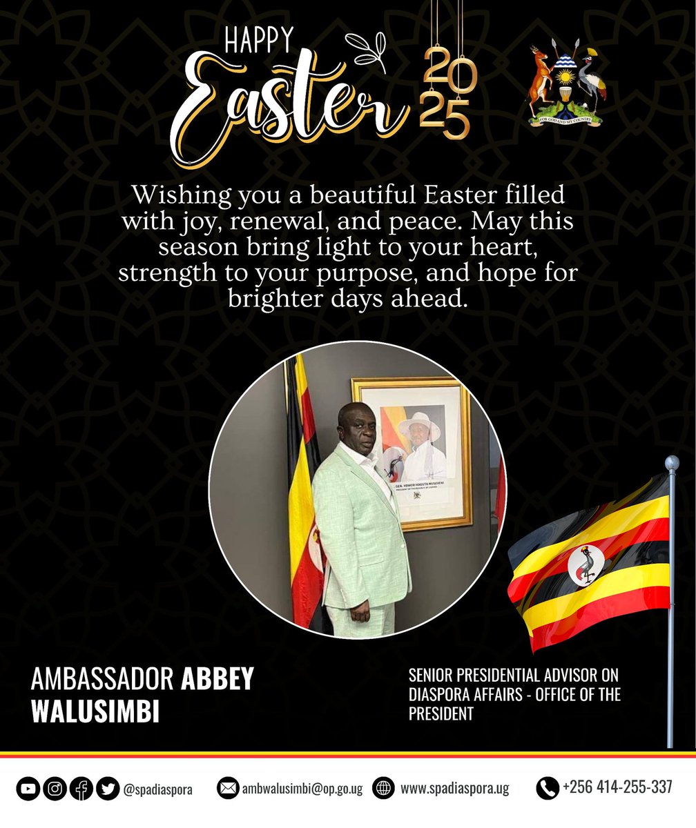 Wishing you a joyful #Easter filled with hope, love, and blessings.

#spadiaspora
#AmbAbbeyWalusimbi