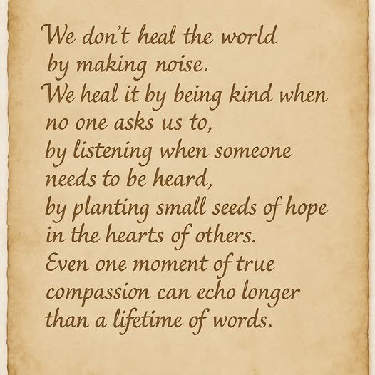 "A single kind thought,
A single warm glance,
Can weave light into places long forgotten. 📷
We are not asked to fix the world —
Only to heal the small piece we can touch."
