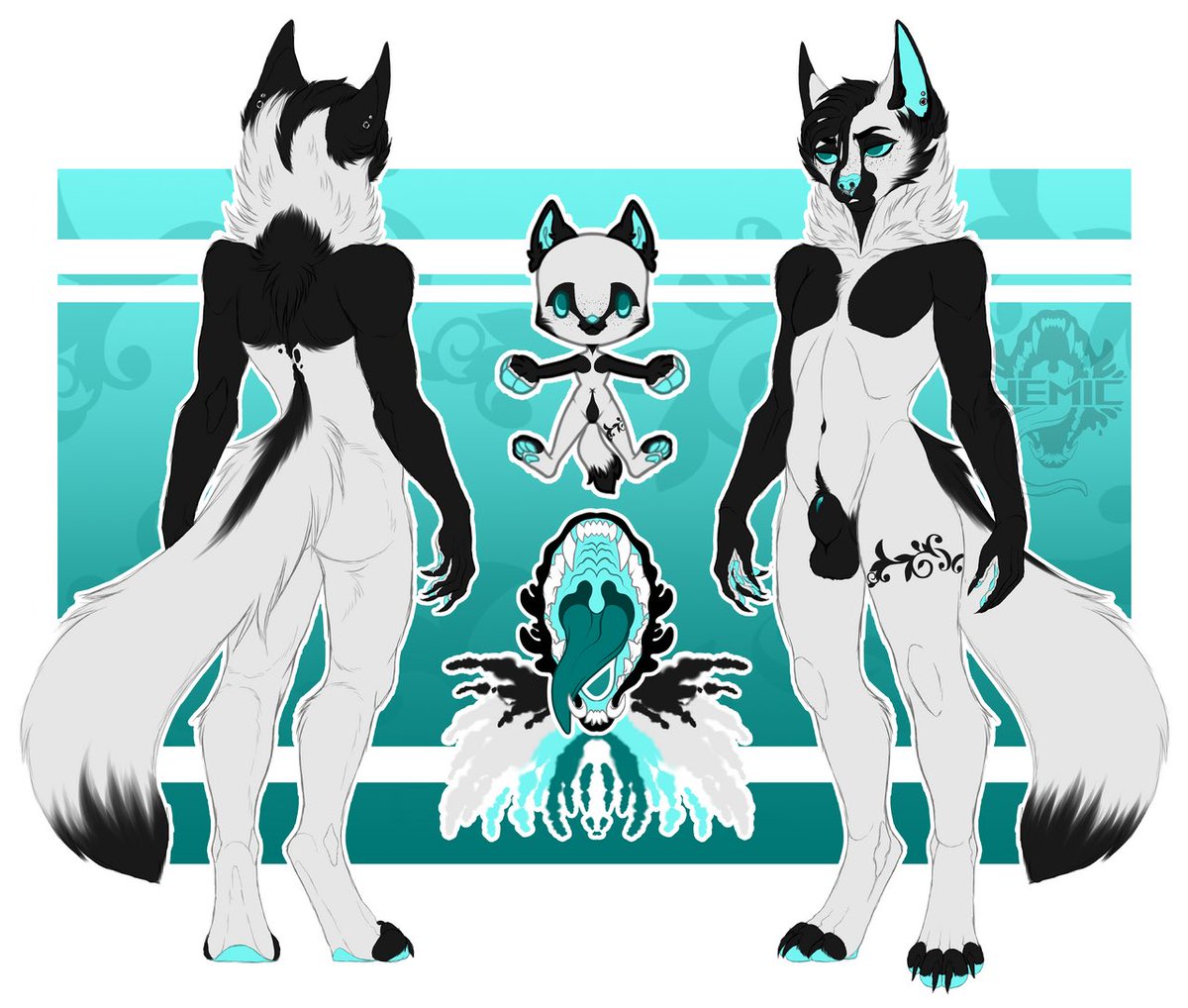 H_0_S_T's tweet photo. [Personal Ref] I’m such a sucker for monochrome designs it’s a little pop of colour!
- - -
The little chibi base is by my good friend @HuldraWitch ! Go check her out too~
- - - 
#furry #furryart #furryad https://t.co/QPcmz3STKp