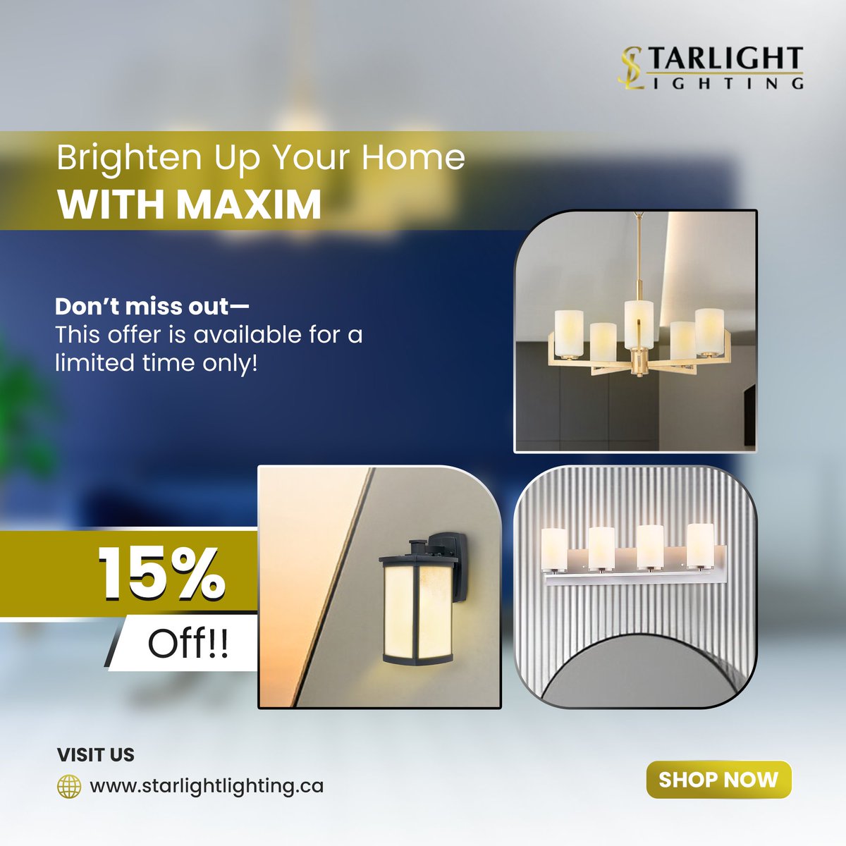 Star_Light_CA's tweet photo. Looking for stylish and affordable lighting? Now’s your chance to save! Enjoy 15% off on all Maxim brand products. Upgrade your living room, kitchen, or outdoor space.

Shop: https://t.co/zTowmhp9cK

#StarlightLighting #MaximLighting #LightingSale #CanadianHomes https://t.co/f7rtJIK3mh