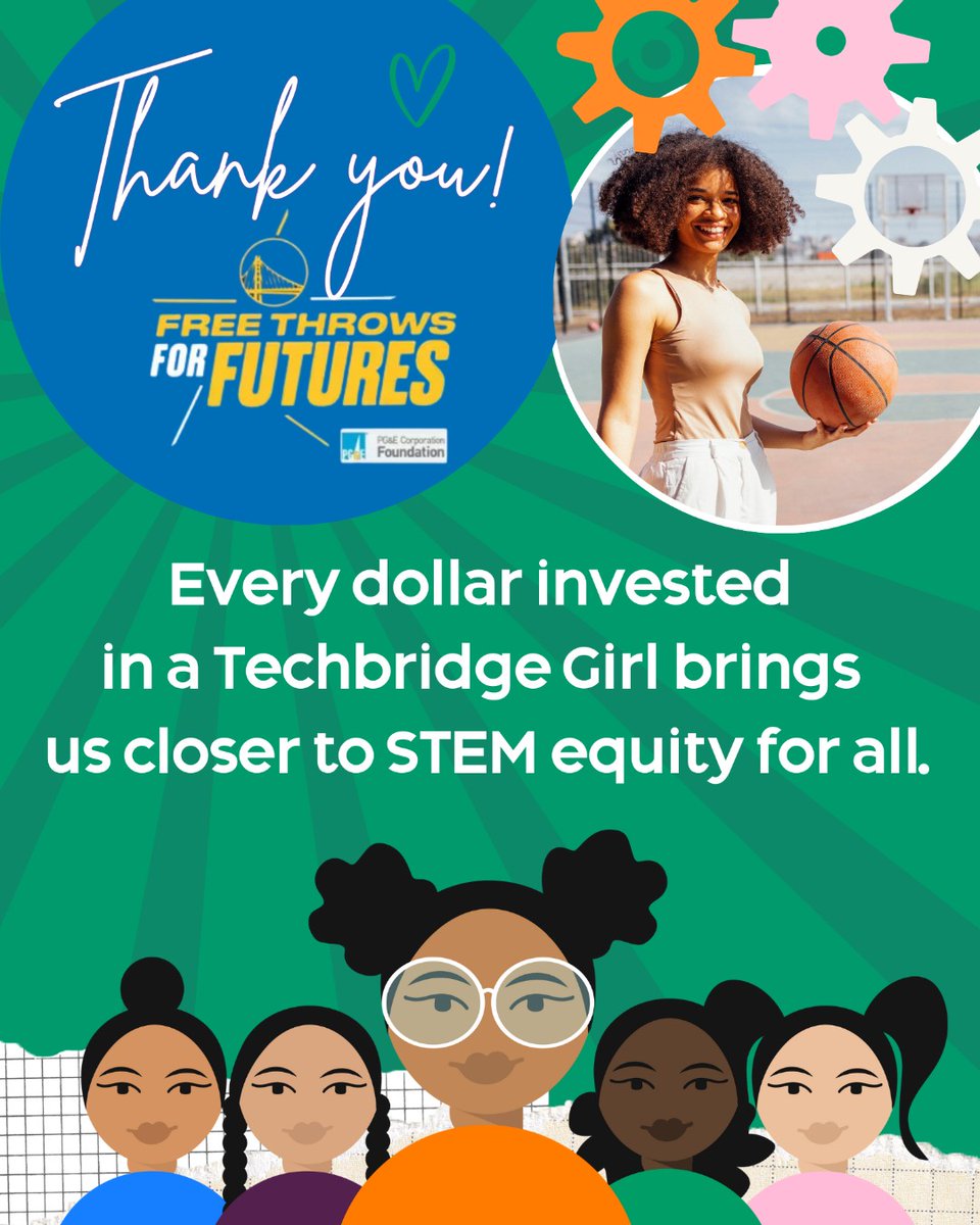 techbridgegirls's tweet image. A huge thank you to @dubscommunity and @PGE4Me for making #FreeThrowsforFutures a slam dunk for STEM equity! 🏀

With your incredible support, Techbridge Girls is empowering more girls to break barriers and thrive in STEM.

#STEMEquity #WomenInSTEM #DubsCommunity #STEMforAll