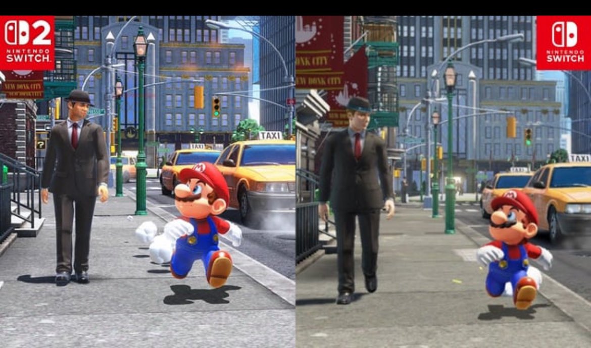 TheGaming411's tweet photo. First image of Super Mario Odyssey Switch 2 Edition Compared to Switch 1

"It seems that Nintendo is quietly releasing images of an enhanced version of Super Mario Odyssey in the Nintendo Today app!

Via Necrolipe https://t.co/GMH82ZYHR5