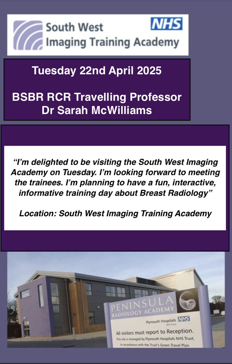 Our brilliant BSBR RCR Travelling Professor Dr Sarah McWilliams will visit the South West Imaging Training Academy this Tuesday, 22nd April 2025. We can't wait😀