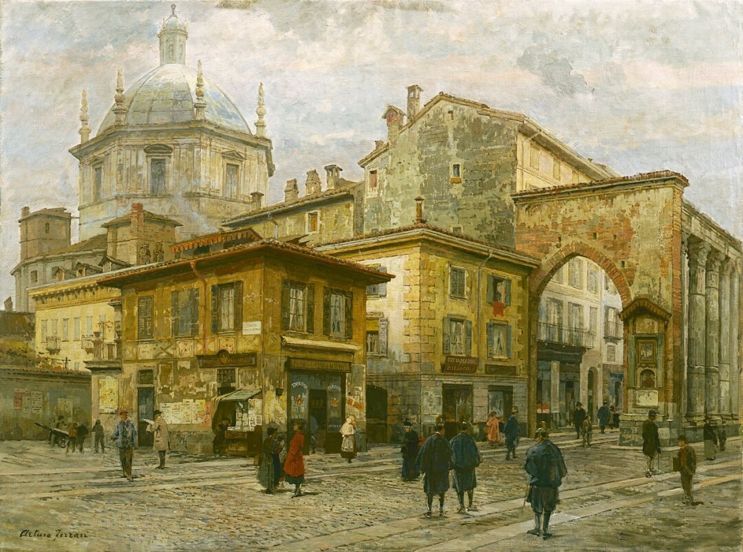 NotreMondial's tweet photo. Piazza Vetra in Milan (Arturo Ferrari, 1890) and 
View of Piazza della Vetra in Milan (Giuseppe Elena, 1833) https://t.co/FzBXcdKEIX