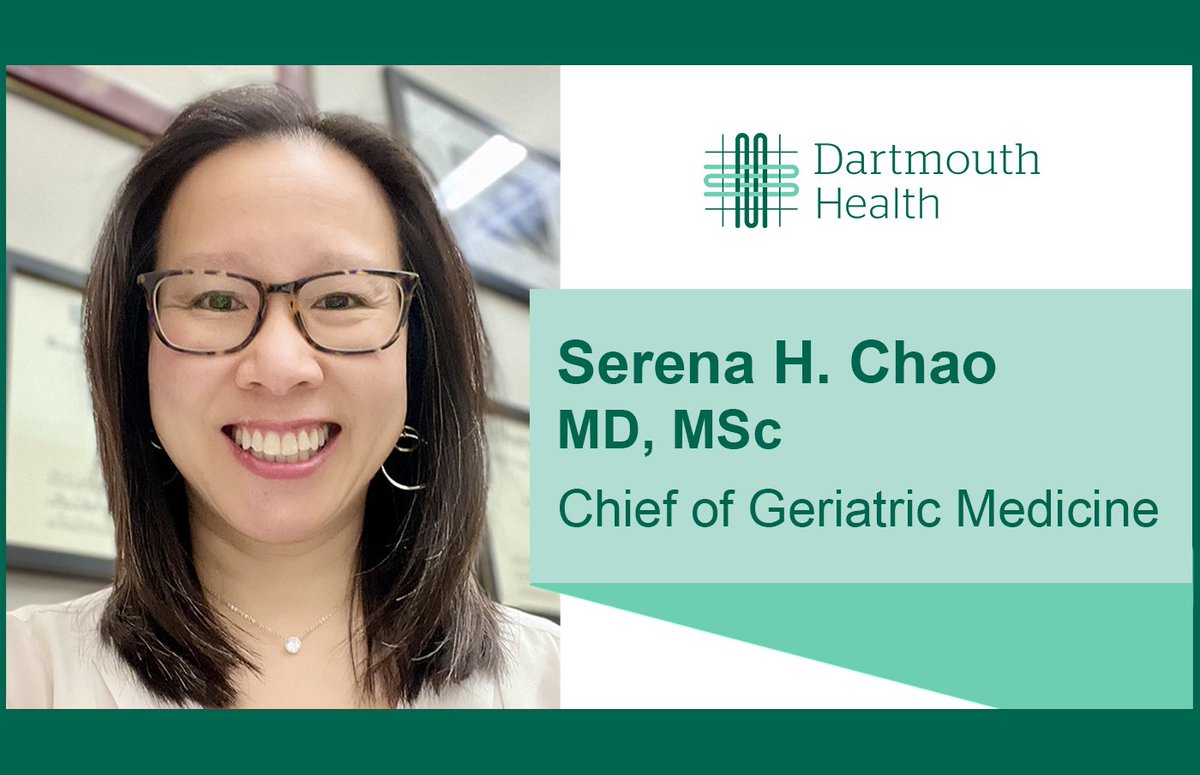 Dartmouth Health (@dartmouthhealth) on Twitter photo Welcome Serena Chao, MD, as the inaugural chief of the section of geriatric medicine at <a href="/DHMCandClinics/">Dartmouth Hitchcock Medical Center and Clinics</a>! Chao comes to DHMC from Cambridge Health Alliance and Harvard Medical School, where she has been on faculty since 2016.
More: dartmouth-health.org/about/news/art⦠Welcome Serena Chao, MD, as the inaugural chief of the section of geriatric medicine at <a href="/DHMCandClinics/">Dartmouth Hitchcock Medical Center and Clinics</a>! Chao comes to DHMC from Cambridge Health Alliance and Harvard Medical School, where she has been on faculty since 2016.
More: dartmouth-health.org/about/news/artā¦