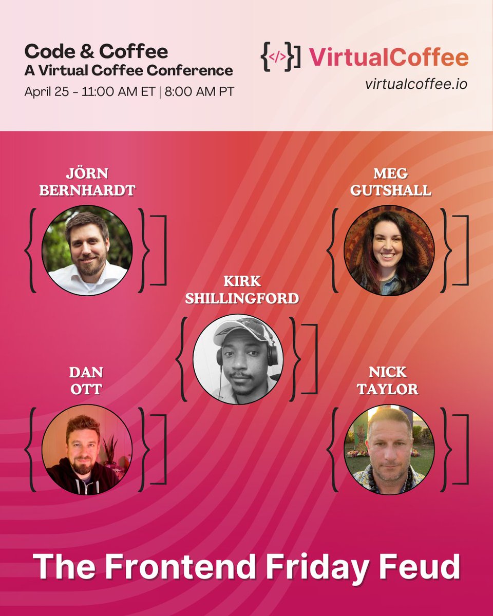 On April 25th I throw down with Nick, Jörn, &amp; Dan in The Frontend Friday Feud, a debate on all things #CSS. Kirk will moderate the chaos and take suggestions from the audience for this panel that concludes <a href="/VirtualCoffeeIO/">Virtual Coffee</a>'s online conference. Be there!

cfe.dev/events/virtual…