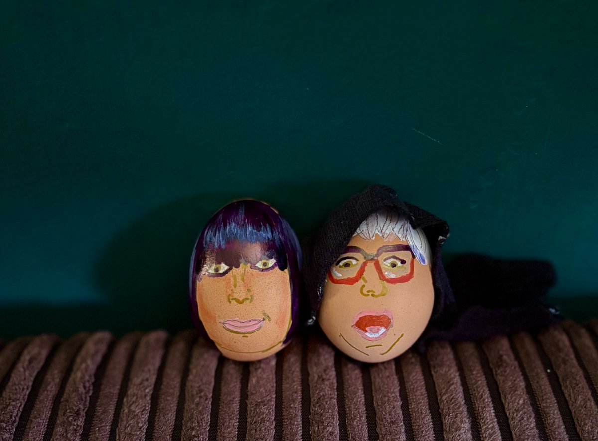 MandatheHut's tweet photo. Painted some #Traitors themed eggs this year. @ClaudiaWinkle and Linda! https://t.co/LGc9bxPavU